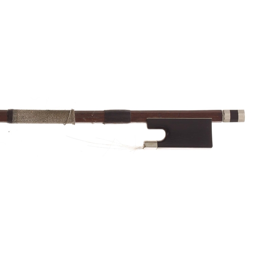 2224 - Nickel mounted violin bow stamped Lupot, 50gm (without hair and with partial lapping)... 