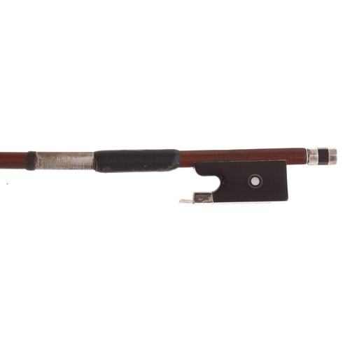 2226 - German silver mounted violin bow stamped Frz Meler, 57gm (without hair)