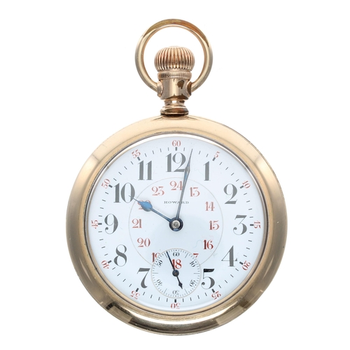523 - E. Howard Watch Co. gold plated lever set pocket watch, signed no.10 21 jewel extra adjustment five ... 