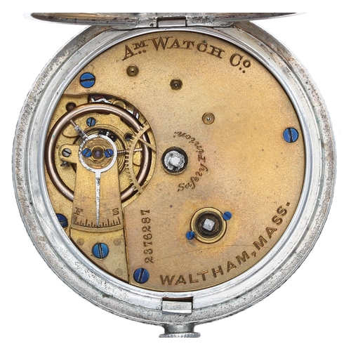 538 - American Waltham silver lever fob watch, circa 1884, signed movement, no. 2376287, hinged cuvette, t... 