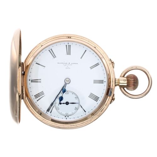 561 - Barraud & Lunds 9ct lever half hunter pocket watch, London 1926, gilt three quarter plate fusee ... 