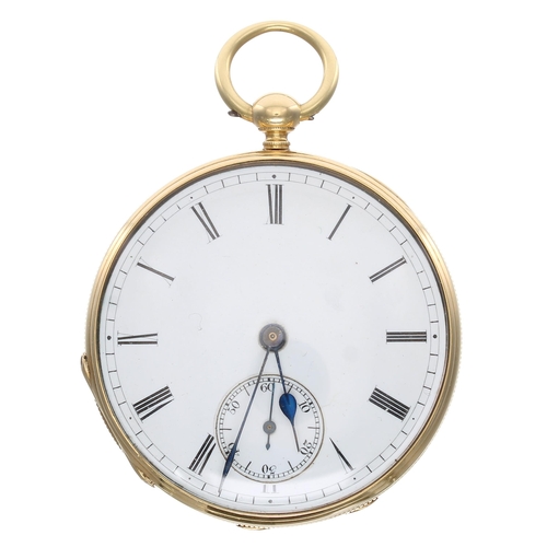 569 - Swiss 18ct duplex pocket watch, the movement signed Mottu, Geneve, with gilt flat three arm balance ... 