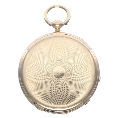 569 - Swiss 18ct duplex pocket watch, the movement signed Mottu, Geneve, with gilt flat three arm balance ... 