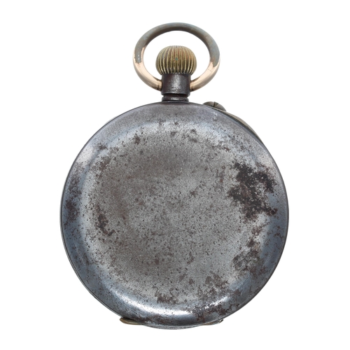 625 - Swiss gunmetal calendar pocket watch, the bar lever movement, no. 15796, with compensated balance an... 