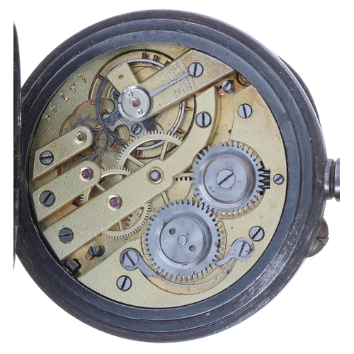 625 - Swiss gunmetal calendar pocket watch, the bar lever movement, no. 15796, with compensated balance an... 