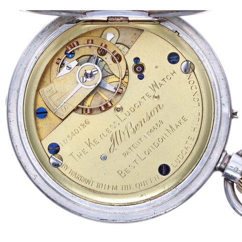 572 - J.W. Benson 'The Keyless Ludgate Watch' silver half hunter pocket watch, London 1891, the three quar... 