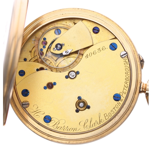 627 - Edwardian 18ct lever pocket watch, London 1903, gilt frosted movement signed H. Barron Clarke, Bosto... 