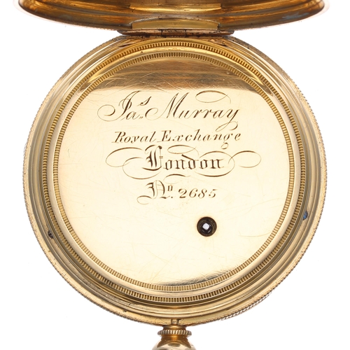 687 - James Murray Savage two-pin lever 18ct pocket watch, London 1839, the gilt frosted fusee movement si... 