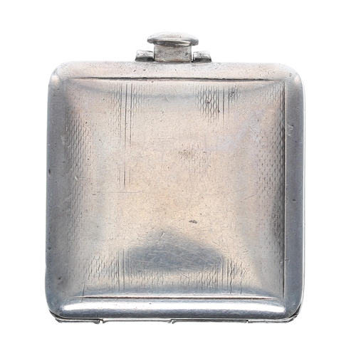 628 - Eros square silver travel purse watch, import hallmarks London 1935, the folding engine turned and e... 