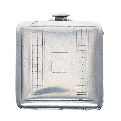 628 - Eros square silver travel purse watch, import hallmarks London 1935, the folding engine turned and e... 