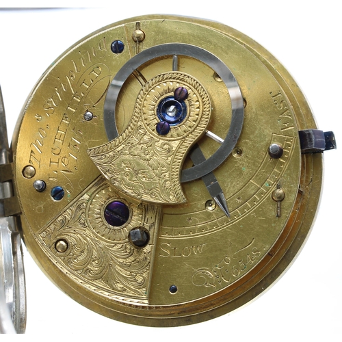 690 - Victorian Savage two-pin lever pocket watch, London 1856, the gilt fusee movement signed Thos. Strip... 