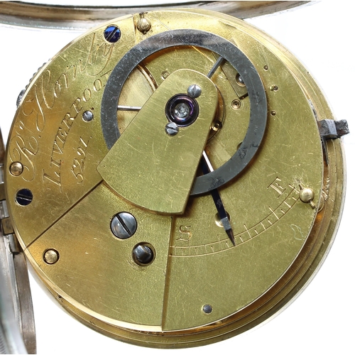 694 - Victorian silver converted lever pocket watch, Chester 1854, the fusee movement signed R'd Hornby, L... 