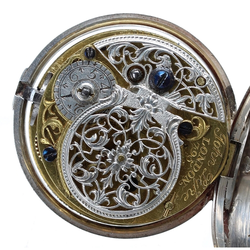 697 - Late 18th century English verge silver pair cased pocket watch, London 1799, the fusee movement sign... 