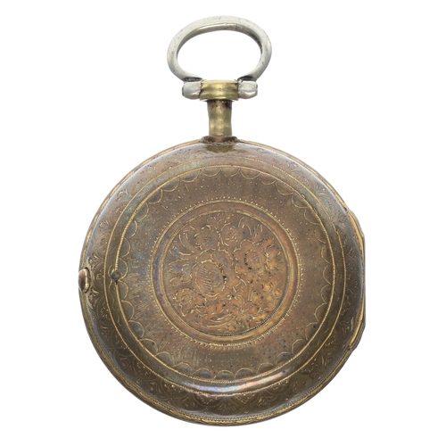 677 - 18th century gilt metal and tortoiseshell Turkish market triple cased verge pocket watch, the fusee ... 