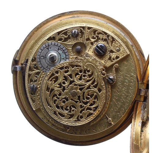 677 - 18th century gilt metal and tortoiseshell Turkish market triple cased verge pocket watch, the fusee ... 