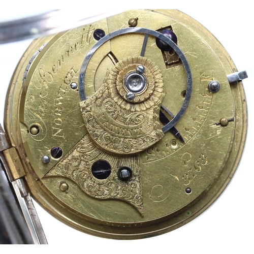 731 - Victorian silver fusee rack lever pocket watch, London 1854, the movement signed Jas Bennett, Norwic... 