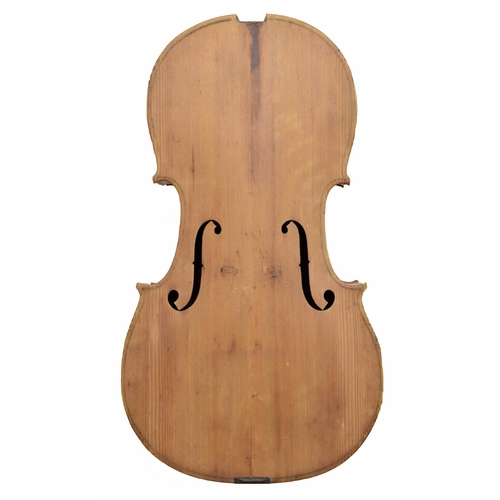 2504 - Old unvarnished violoncello body in need of restoration, 29 1/2