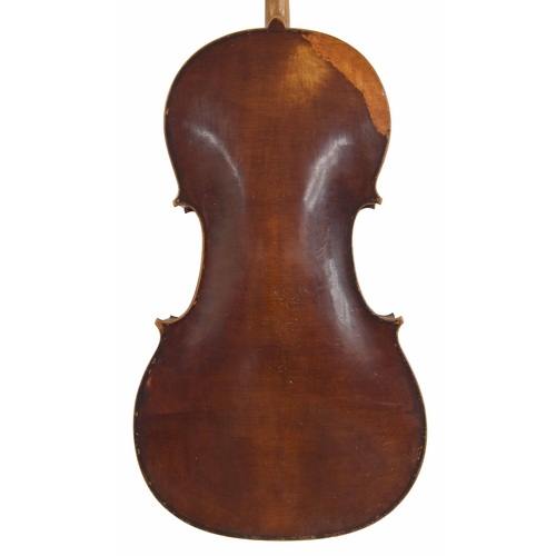 2505 - Late 19th century Mittenwald violoncello in need of restoration, 29 3/4