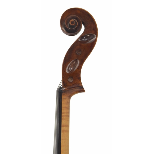 2510 - Interesting 18th century violoncello bearing a repairer's label dated 2017; also stamped faintly, po... 