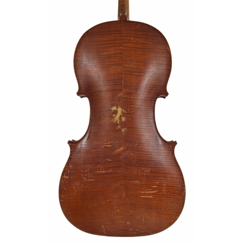 2515 - English violoncello in need of restoration by and labelled Jeffery J. Gilbert, Peterborough, Fecit, ... 