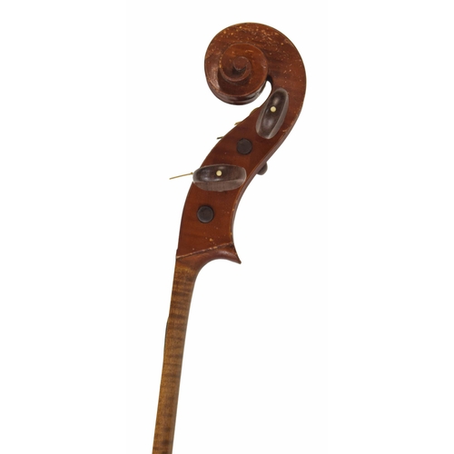 2515 - English violoncello in need of restoration by and labelled Jeffery J. Gilbert, Peterborough, Fecit, ... 