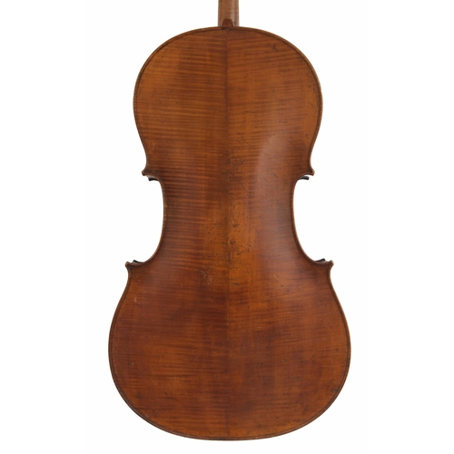 2519 - Interesting 19th century violoncello of the Paris School, the two piece back of faint medium curl wi... 