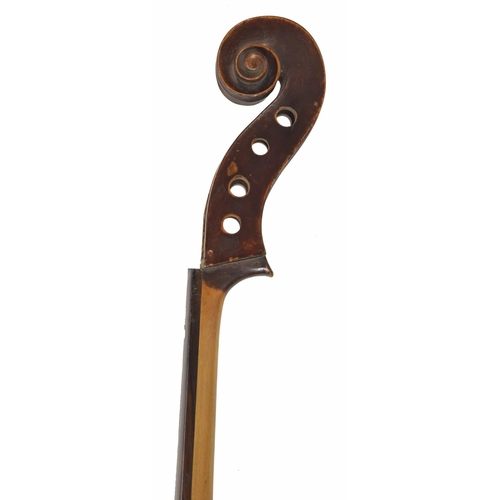 2520 - Old German quarter size child's double bass, back length 32