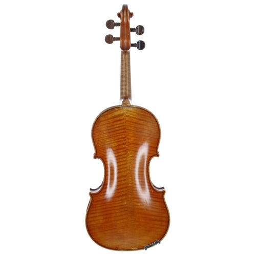 2451 - Belgian violin by and labelled J. Conrad Glaesel Brussels anno 1910, the two piece back of medium/fi... 