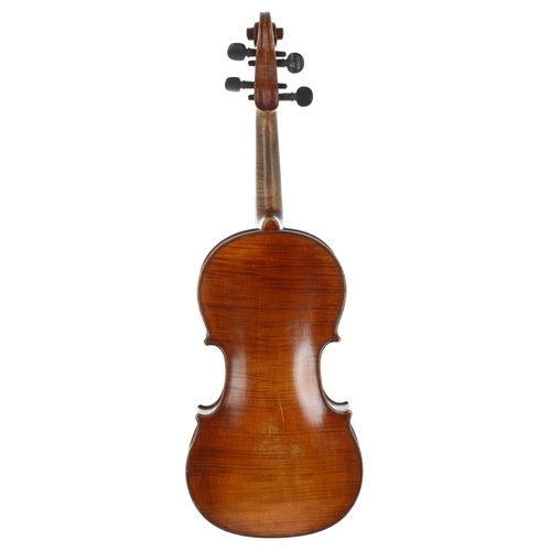 2452 - Good French violin circa 1820 by and labelled Louis Moitessier, Mirecourt, the one piece back of med... 