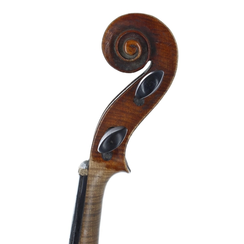 2452 - Good French violin circa 1820 by and labelled Louis Moitessier, Mirecourt, the one piece back of med... 