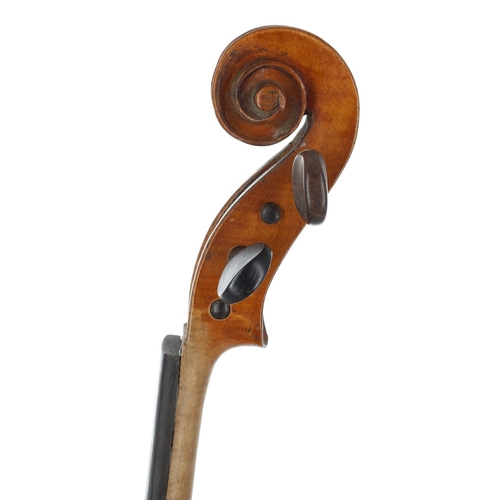 2466 - Late 19th century violin labelled Nicolaus Amatus..., the two piece back of faint medium/fine curl w... 