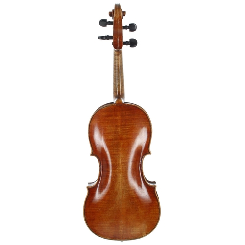 2470 - Interesting early 18th century violin, possibly English circa 1720, unlabelled, the two piece back o... 