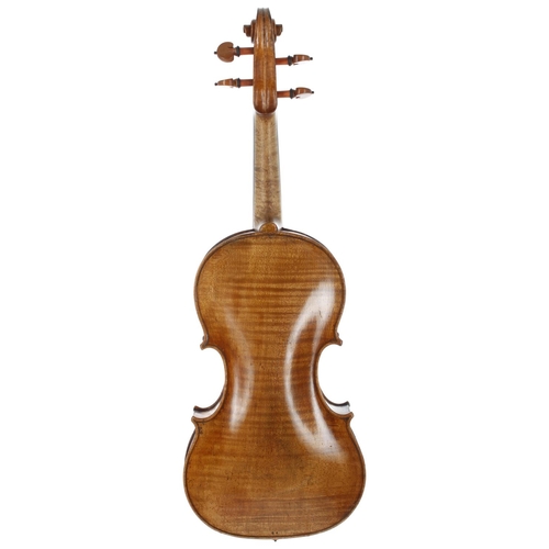 2471 - Good 19th century violin labelled Nicolaus Amatus..., the one piece back of faint medium curl with s... 