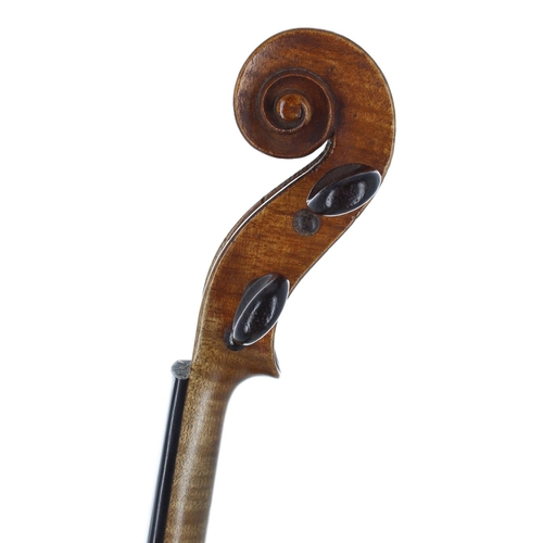 2476 - Interesting violin circa 1800, unlabelled, the two piece back of faint medium with similar wood to t... 