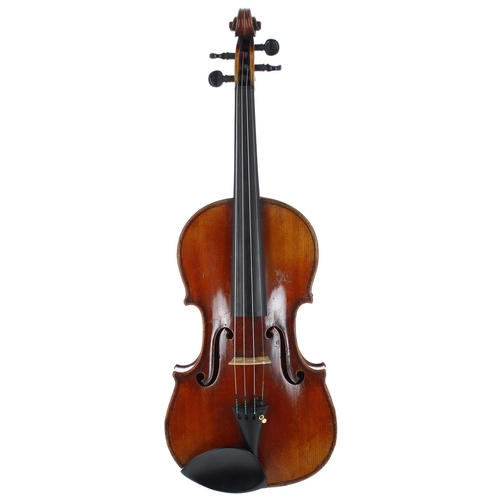 2481 - Good French violin labelled Antonius Stradivarius..., the one piece back of medium curl with similar... 