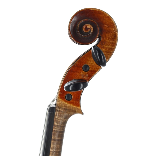 2481 - Good French violin labelled Antonius Stradivarius..., the one piece back of medium curl with similar... 