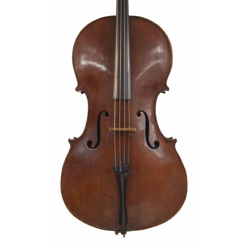 2507 - Interesting late 18th/early 19th century violoncello, probably English, unlabelled, the two piece ba... 