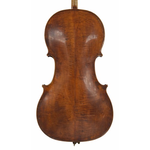 2507 - Interesting late 18th/early 19th century violoncello, probably English, unlabelled, the two piece ba... 