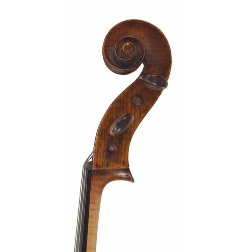 2507 - Interesting late 18th/early 19th century violoncello, probably English, unlabelled, the two piece ba... 