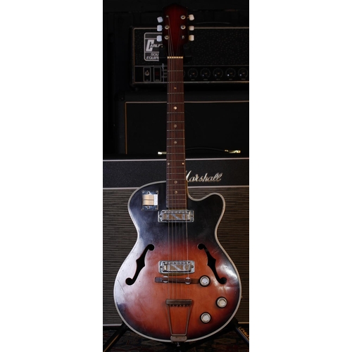 752 - 1960s hollow body electric guitar, made in Japan, possibly by Teisco; Body: red burst finish, many s... 