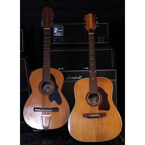 754 - Juan Estruch twelve string acoustic guitar in need of restoration; together with an Arnold Hoyer aco... 