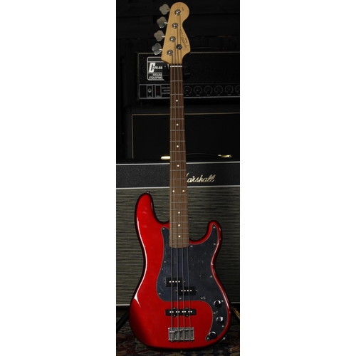 769 - 2015 Squier by Fender Affinity Series P Bass guitar; Body: candy apple red finish; Neck: maple; Fret... 