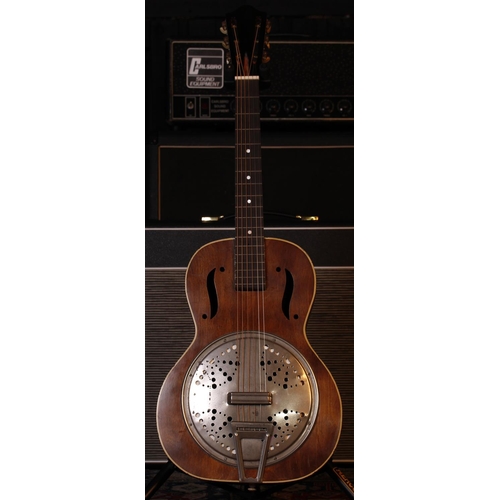 771 - Interesting old resonator acoustic guitar with replacement neck (original indistinctly branded Bakel... 