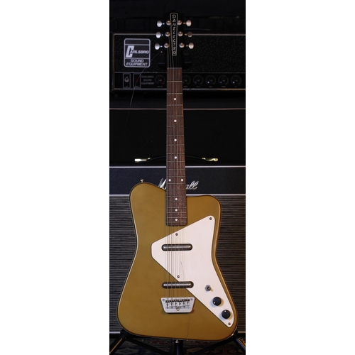 781 - Danelectro Dano Pro electric guitar, made in China; Body: gold finish; Neck: good; Fretboard: rosewo... 