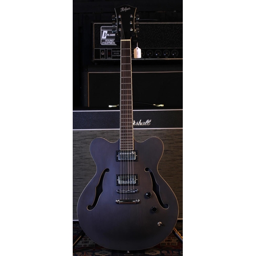 784 - Hofner Hi-Series Verythin semi-hollow body electric guitar; Body: satin black finish; Neck: good; Fr... 