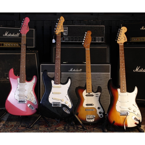 792 - Four electric guitars to include a Squier by Fender Affinity Series Stratocaster, an Encore S Type, ... 