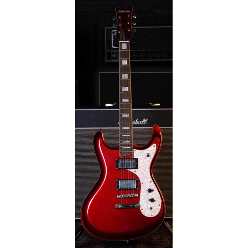 775 - Fullerton MoVibe HH electric guitar; Body: candy apple red, light surface marks to back; Neck: good;... 