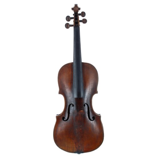 2067 - Interesting late 18th/early 19th century Mittenwald violin in need of restoration, unlabelled, 14