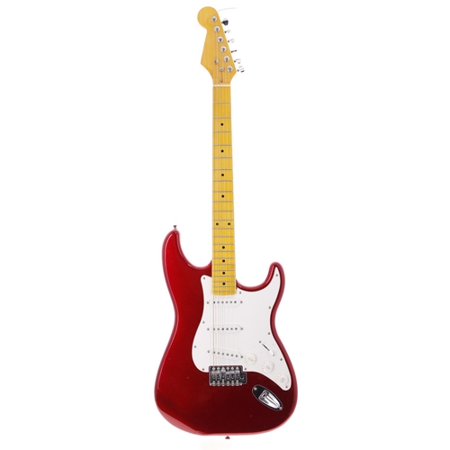 501 - Ray Majors - S Type reverse headstock electric guitar comprising candy apple red finish body, maple ... 