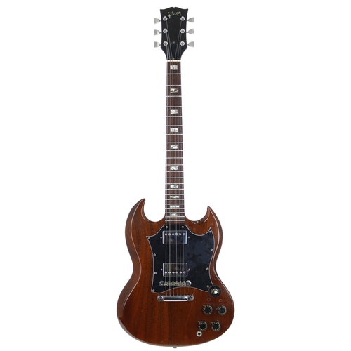 158 - 1974 Gibson SG Special electric guitar, made in USA; Body: walnut finish, pickup cavities crudely ro... 